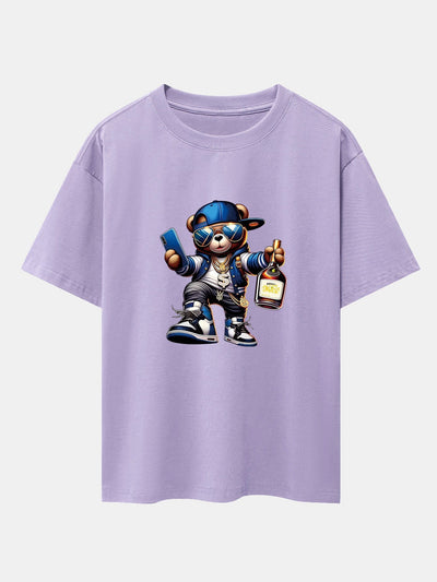 Hip Hop Bear Print Drop Shoulder Oversize T-Shirt