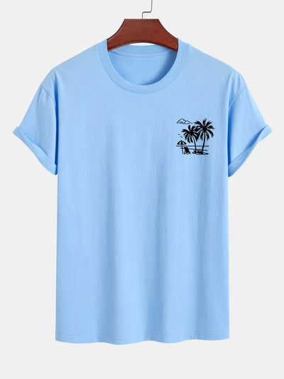 Regular Fit Palm Tree Print Cotton T-Shirt