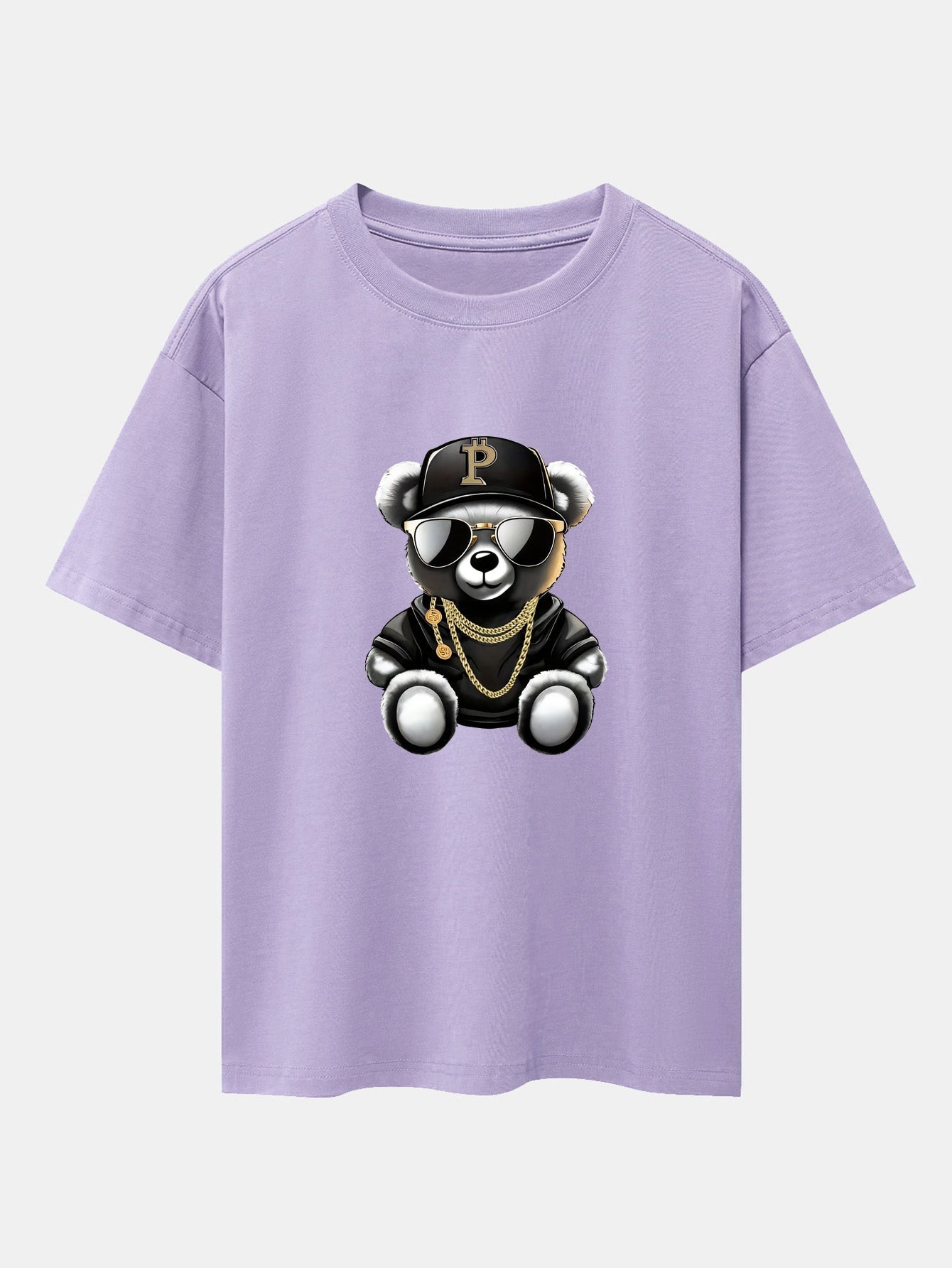 Hip Hop Bear Print Drop Shoulder Oversize T-Shirt
