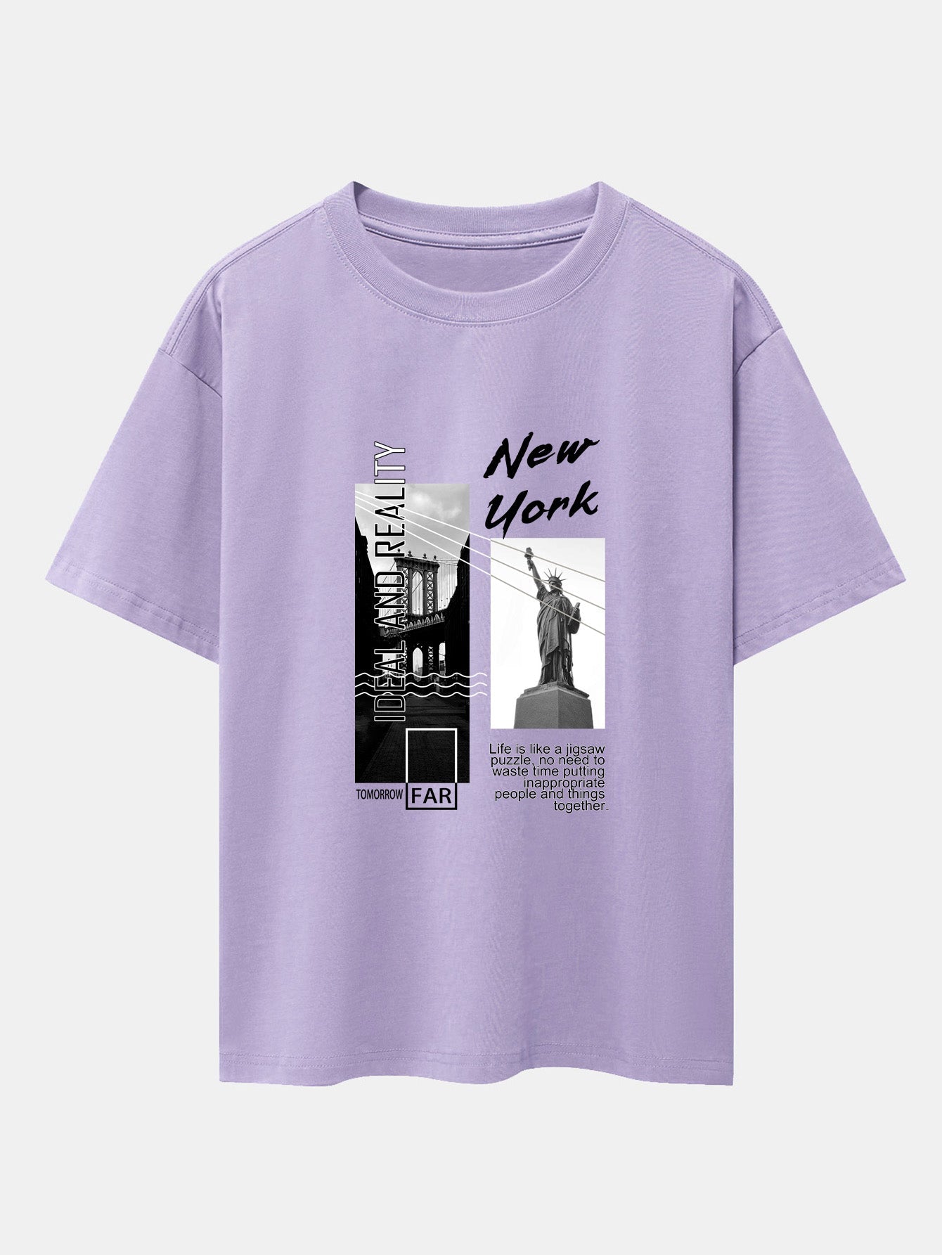 New York City Scenery Print Drop Shoulder Oversize T-Shirt