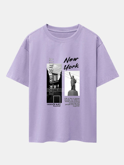 New York City Scenery Print Drop Shoulder Oversize T-Shirt