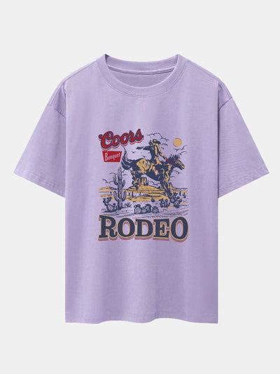 Western Cowboy Print Drop Shoulder Oversize T-Shirt
