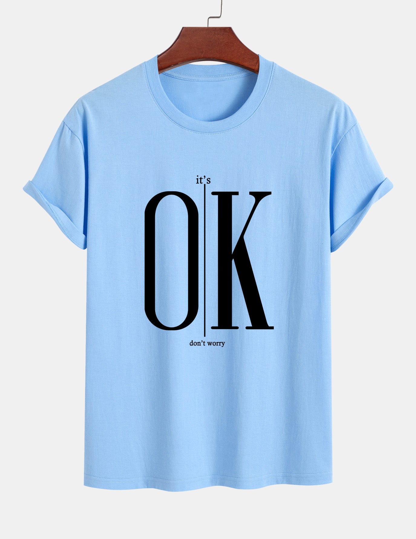 Regular Fit OK Slogan Print Cotton T-Shirt