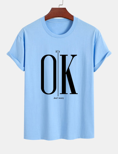 Regular Fit OK Slogan Print Cotton T-Shirt