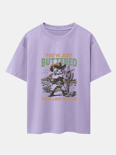 Cowboy Cat Print Drop Shoulder Oversize T-Shirt
