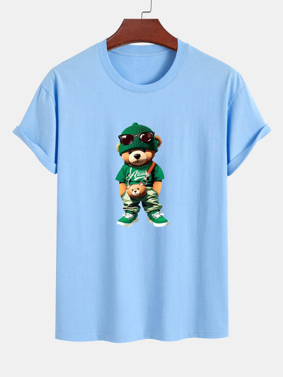 Regular Fit Trendy Bear Print Cotton T-Shirt
