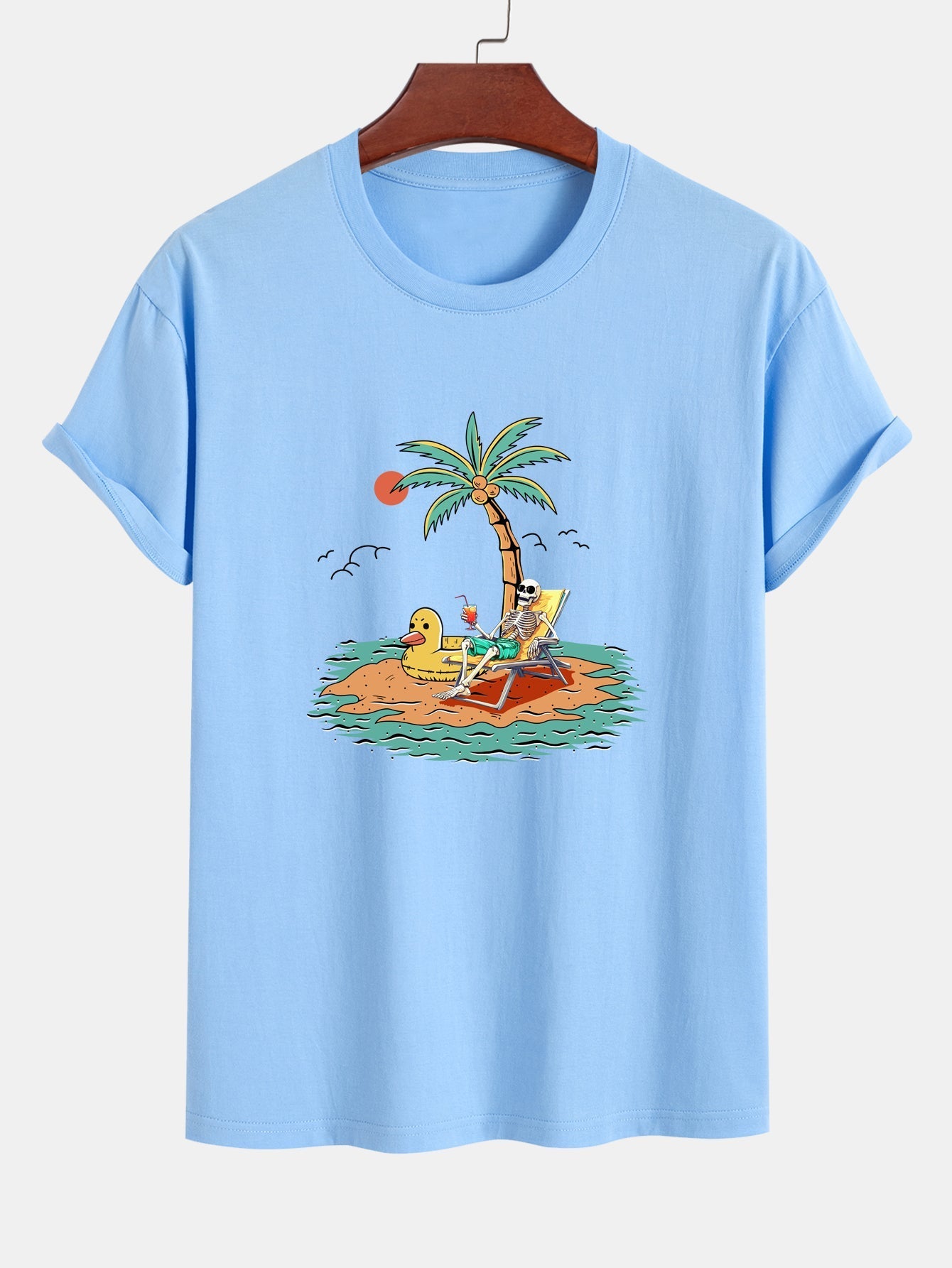Regular Fit Skeleton On Vacation Print Cotton T-Shirt