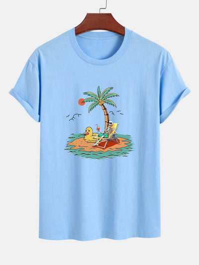 Regular Fit Skeleton On Vacation Print Cotton T-Shirt