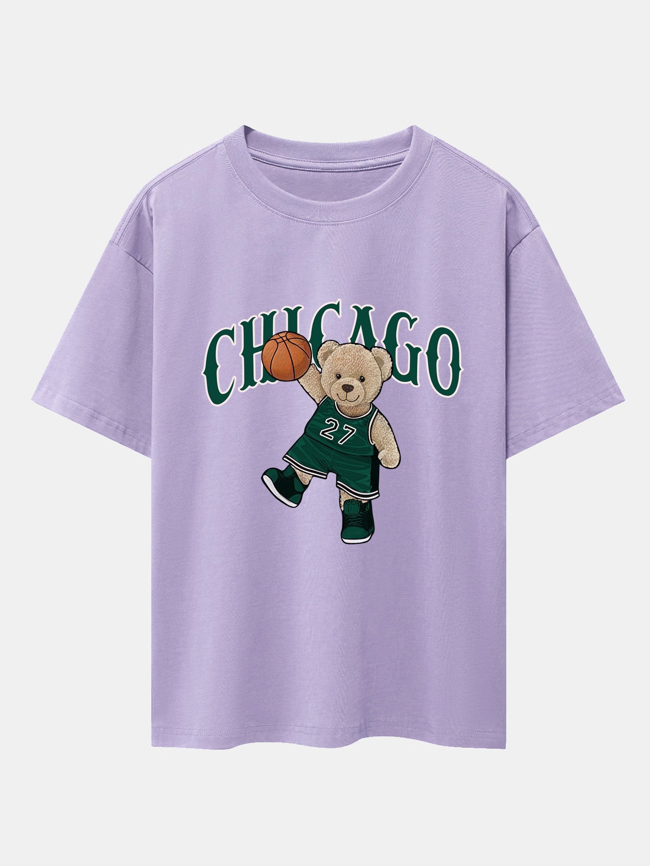 Chicago Basketball Bear Print Drop Shoulder Oversize T-Shirt