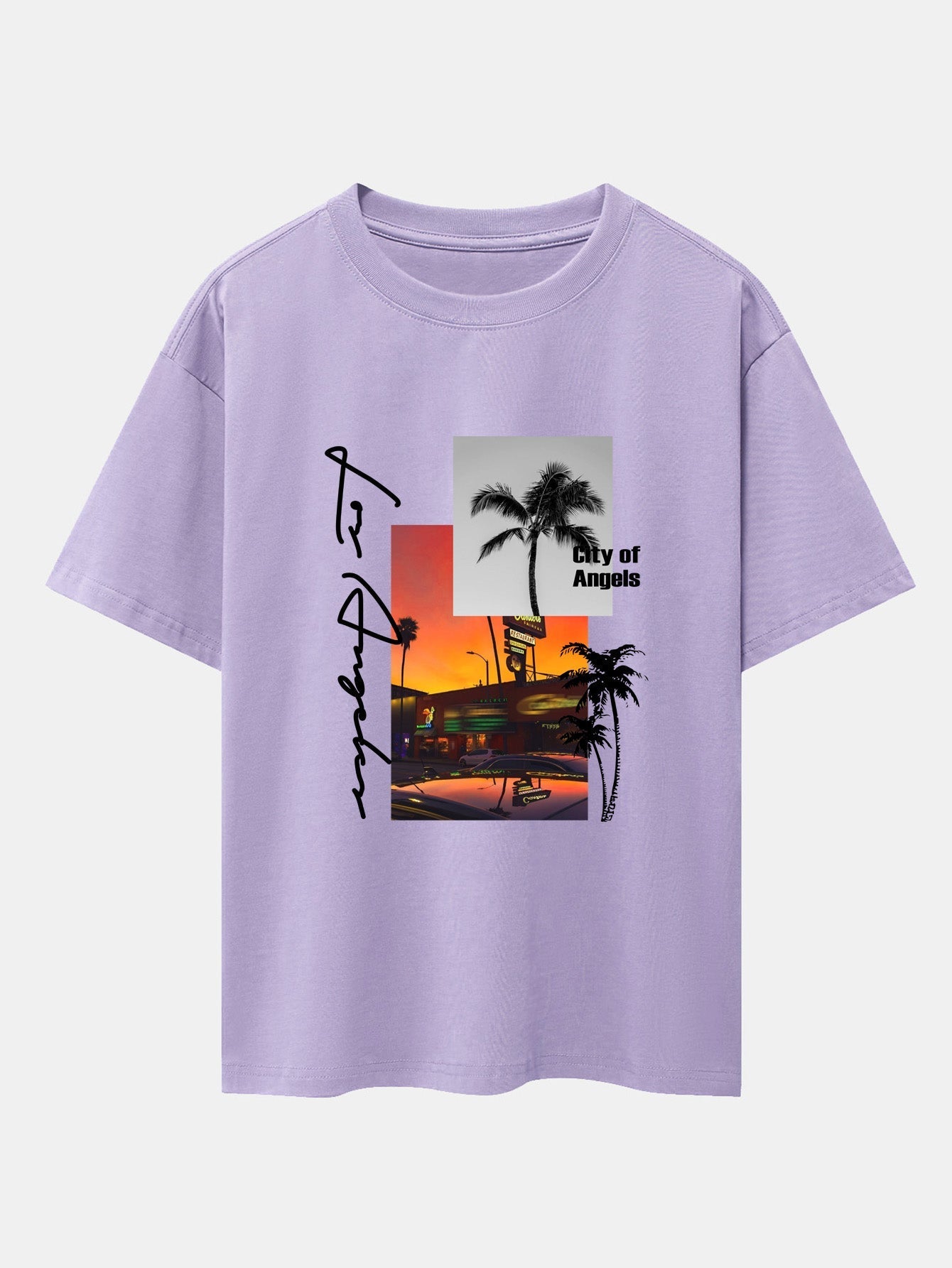 Los Angeles Scenery Print Drop Shoulder Oversize T-Shirt