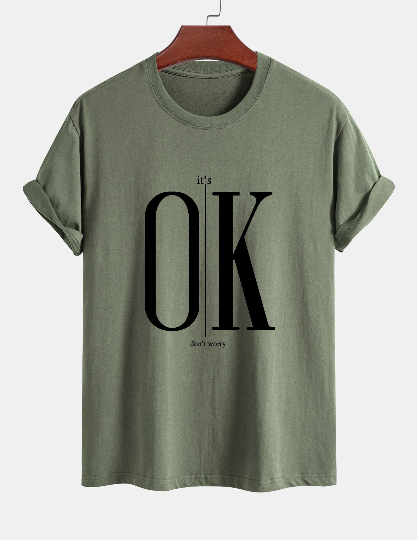 Regular Fit OK Slogan Print Cotton T-Shirt