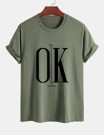 Regular Fit OK Slogan Print Cotton T-Shirt