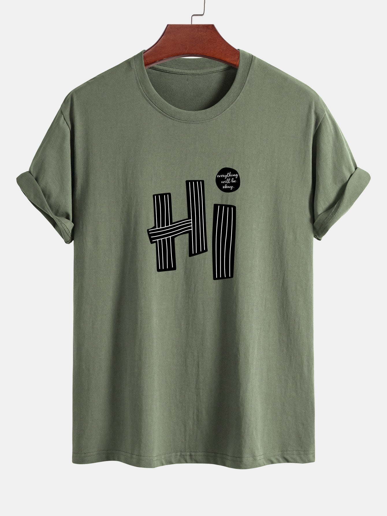 Regular Fit Hi Slogan Lines Print Cotton T-Shirt