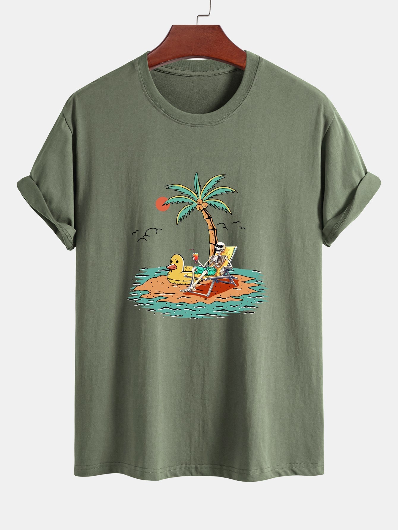 Regular Fit Skeleton On Vacation Print Cotton T-Shirt