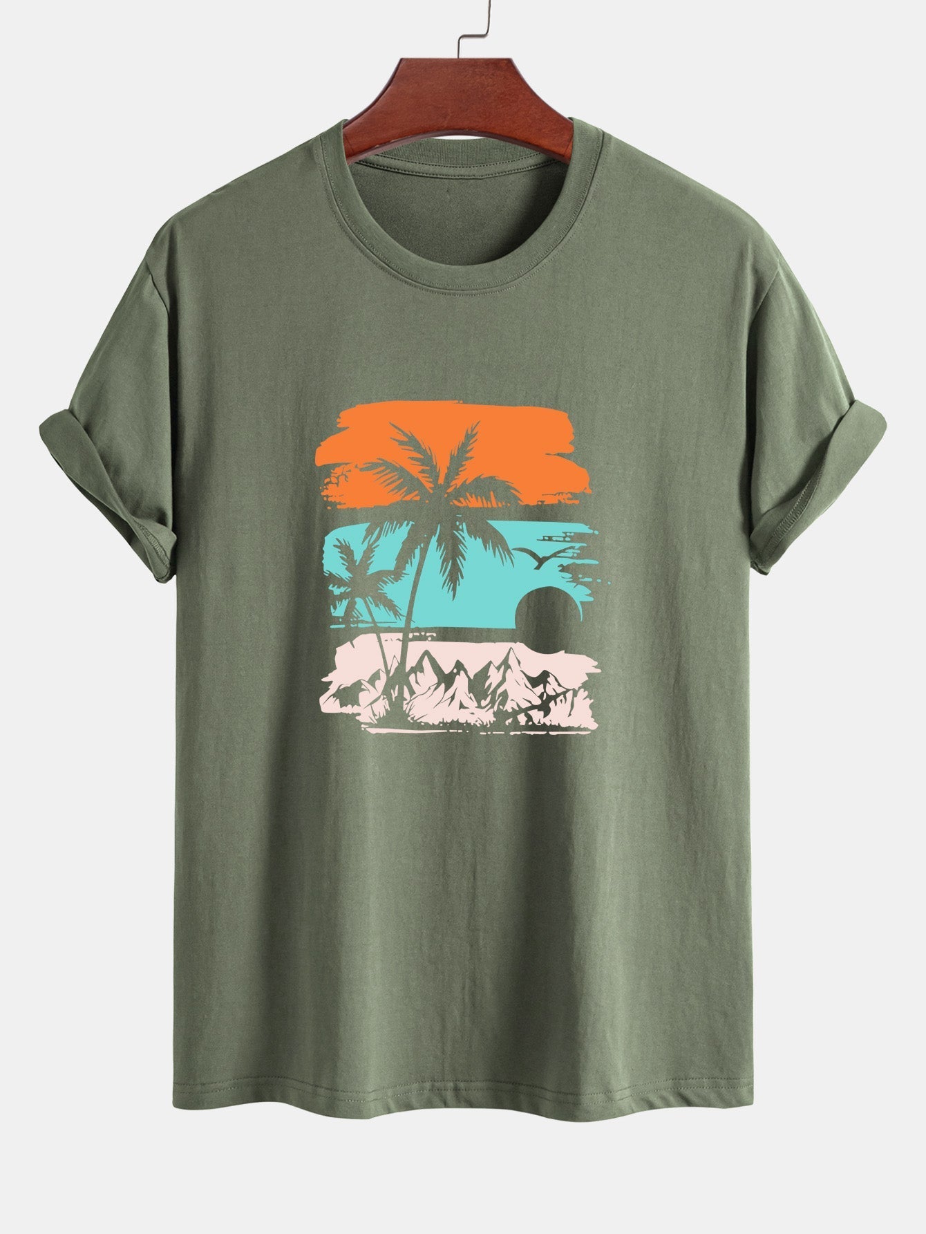Regular Fit Palm Tree Silhouette Print Cotton T-Shirt