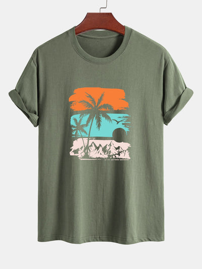 Regular Fit Palm Tree Silhouette Print Cotton T-Shirt
