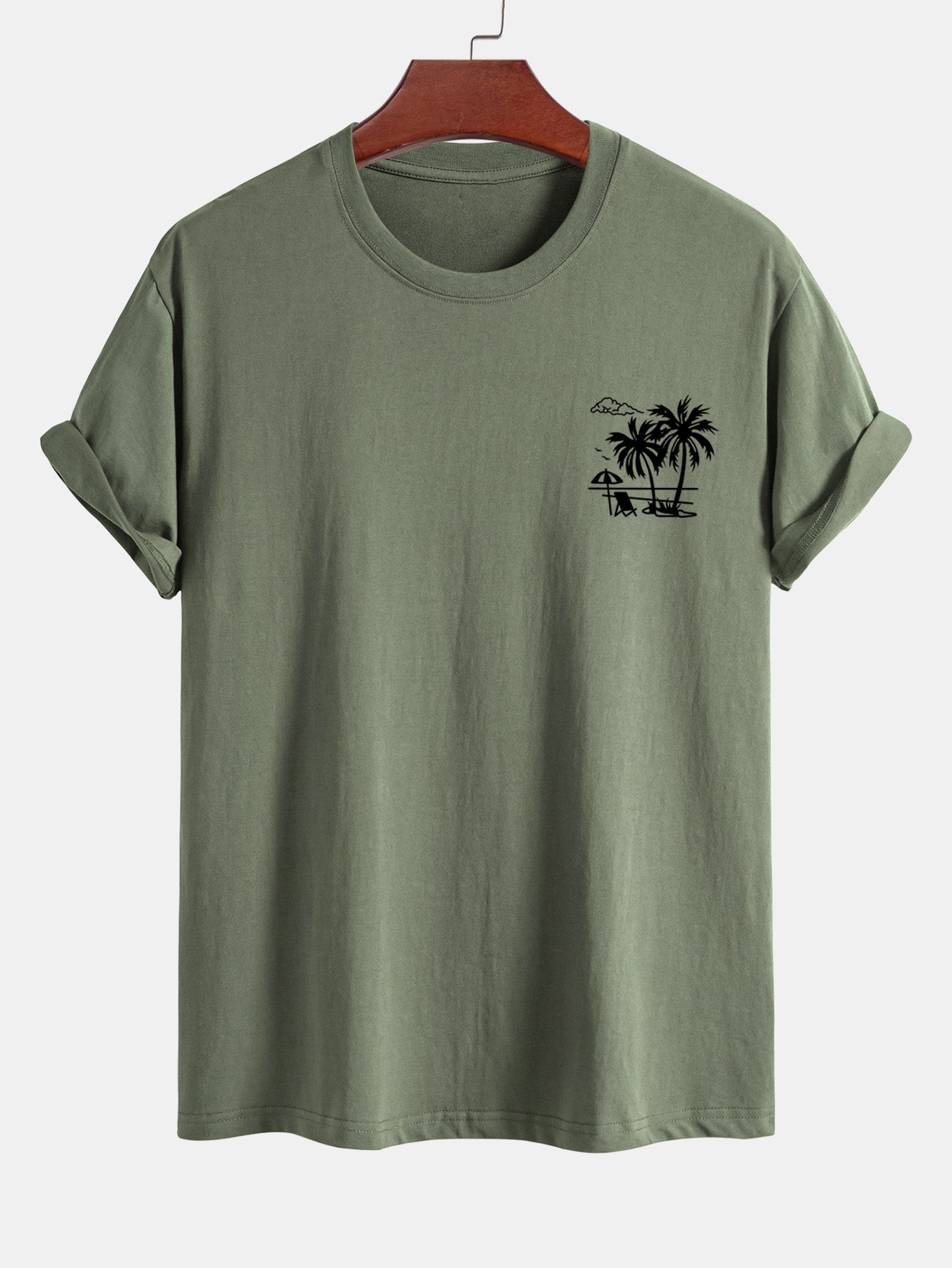 Regular Fit Palm Tree Print Cotton T-Shirt