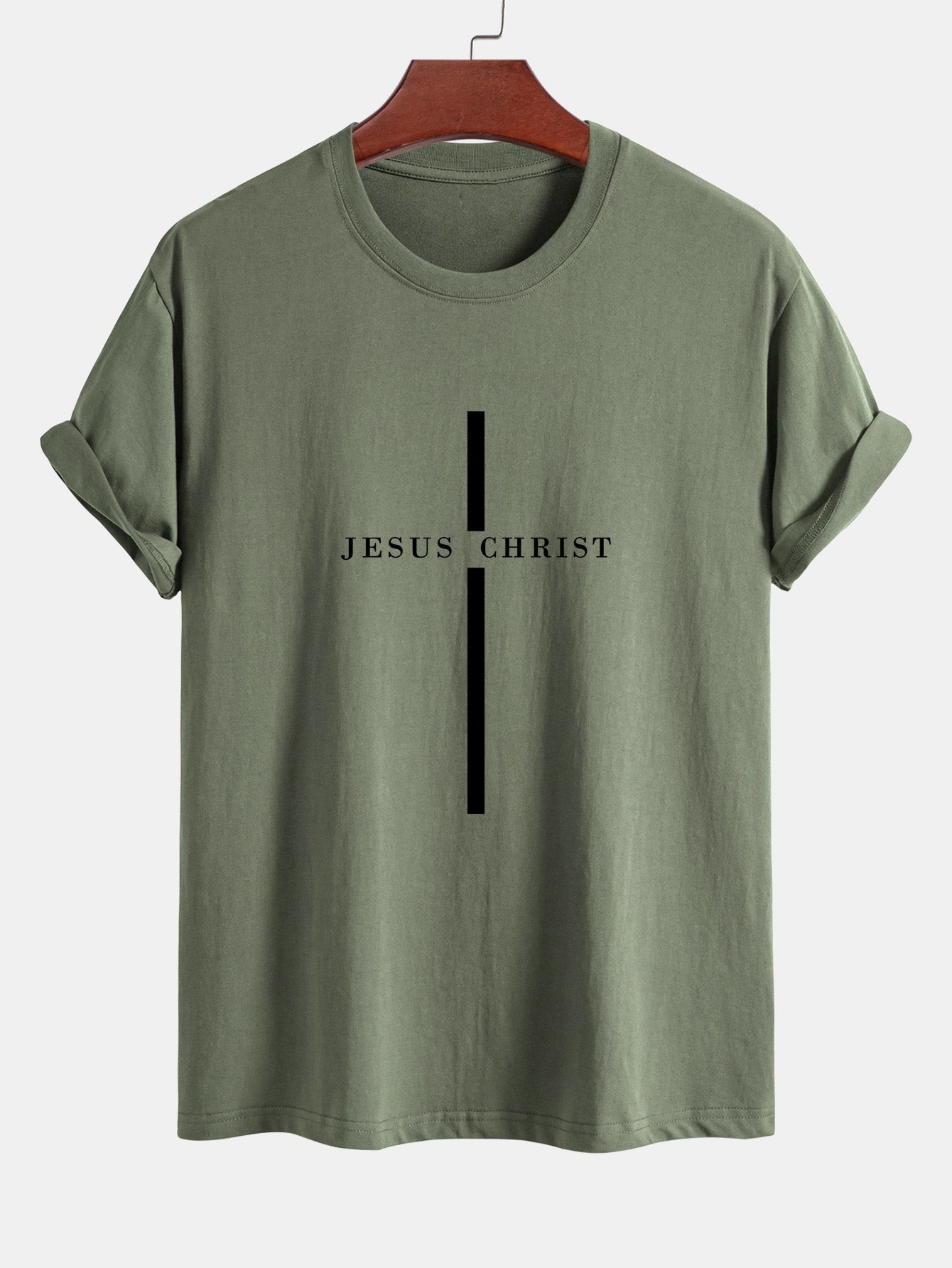 Regular Fit Jesus Christ Stripe Print Cotton T-Shirt