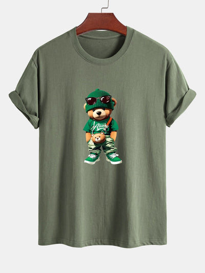 Regular Fit Trendy Bear Print Cotton T-Shirt