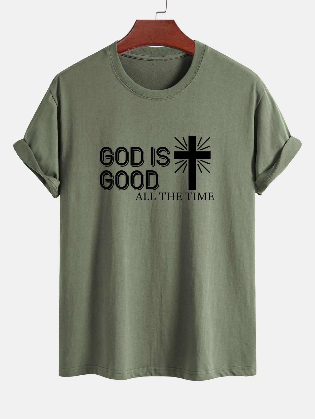 Regular Fit God Is Good Cross Print Cotton T-Shirt