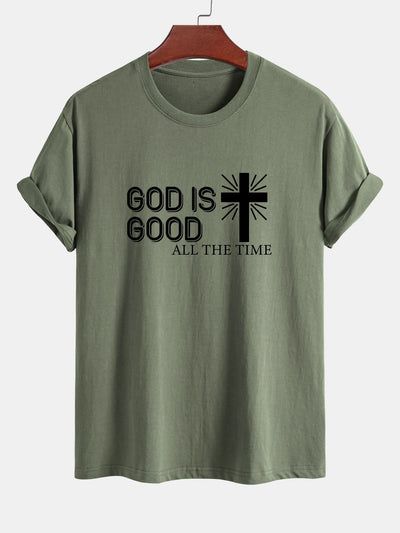 Regular Fit God Is Good Cross Print Cotton T-Shirt