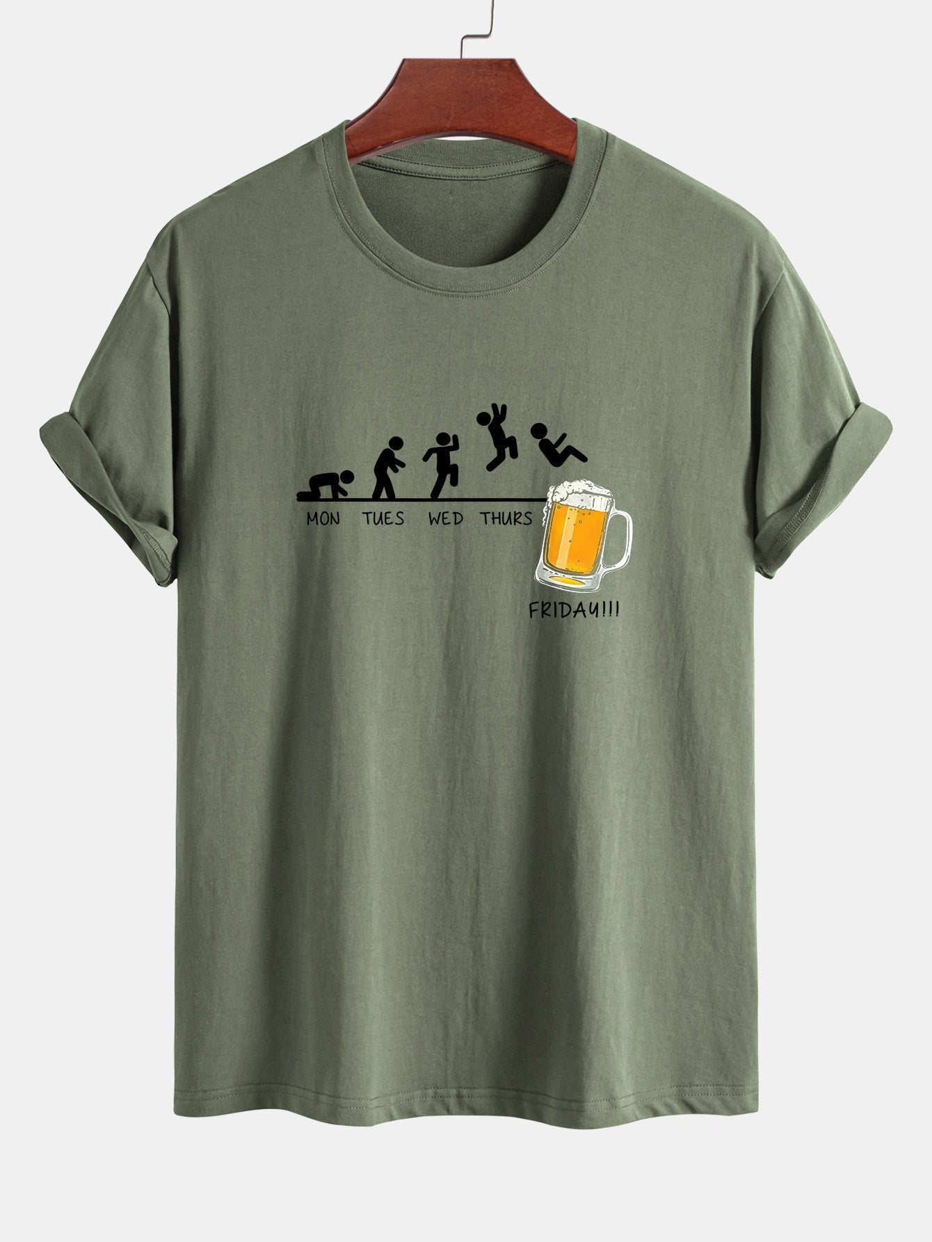 Regular Fit Funny Weekly Evolution Print Cotton T-Shirt
