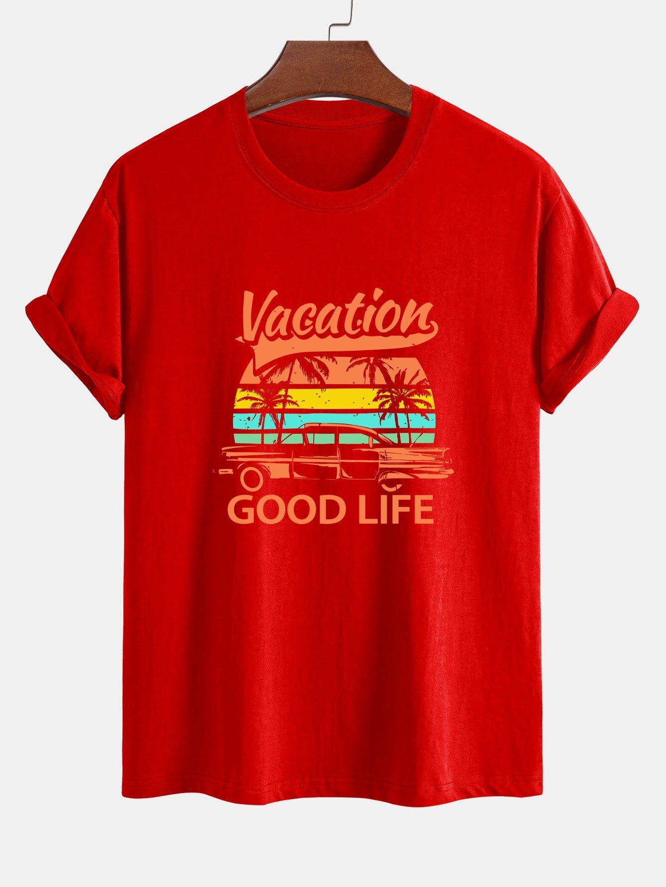 Regular Fit Good Life On Vacation Print Cotton T-Shirt