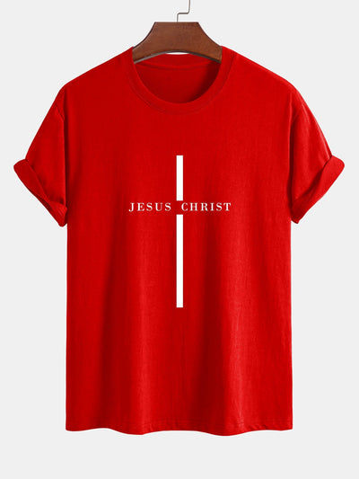 Regular Fit Jesus Christ Stripe Print Cotton T-Shirt