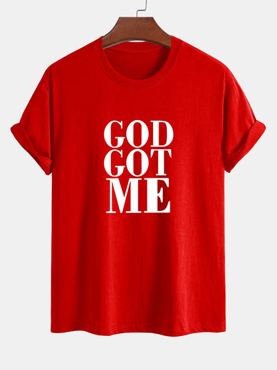 Regular Fit God Got Me Print Cotton T-Shirt
