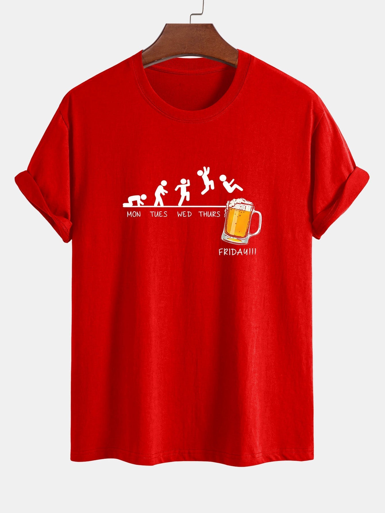 Regular Fit Funny Weekly Evolution Print Cotton T-Shirt