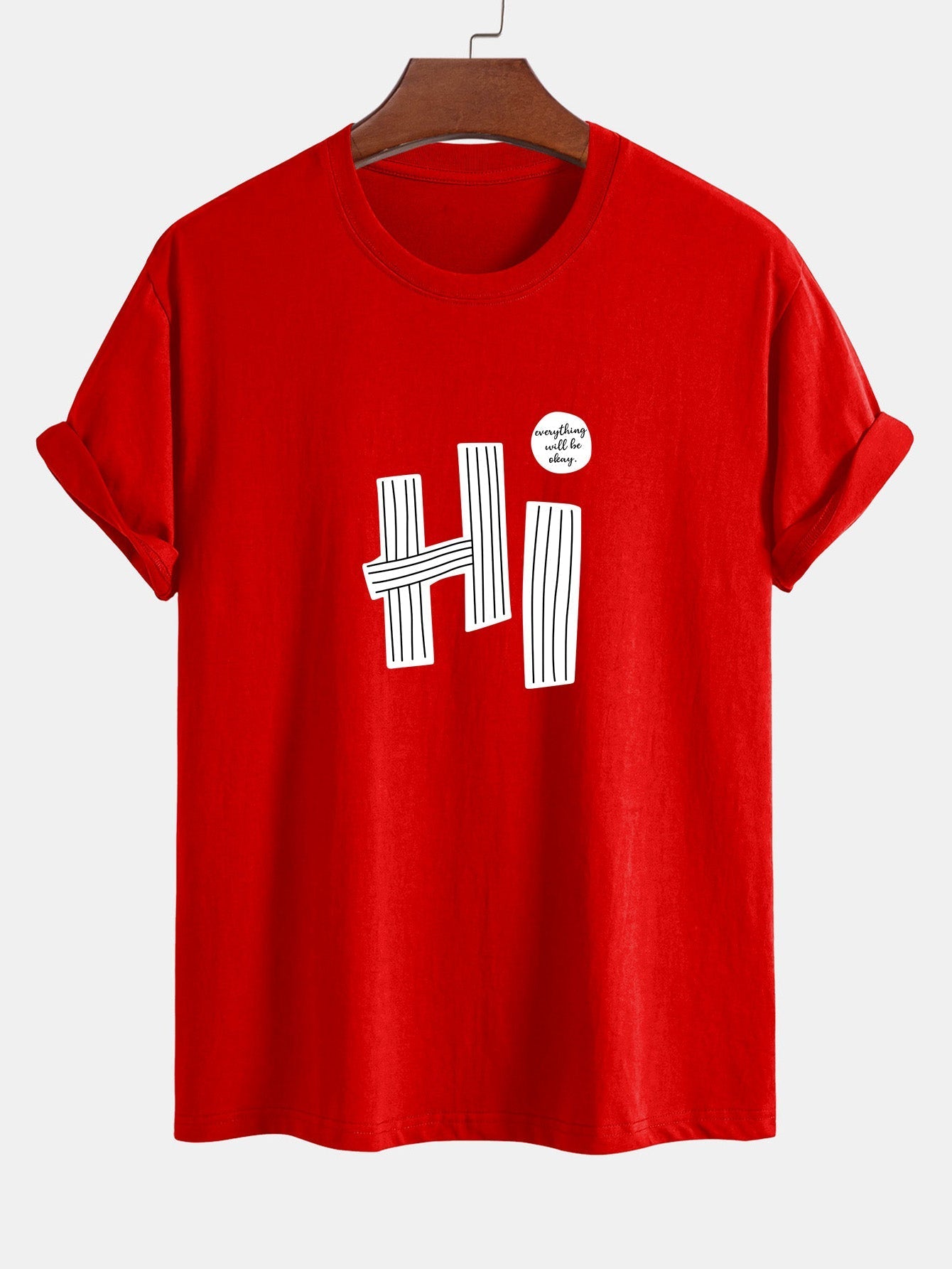 Regular Fit Hi Slogan Lines Print Cotton T-Shirt