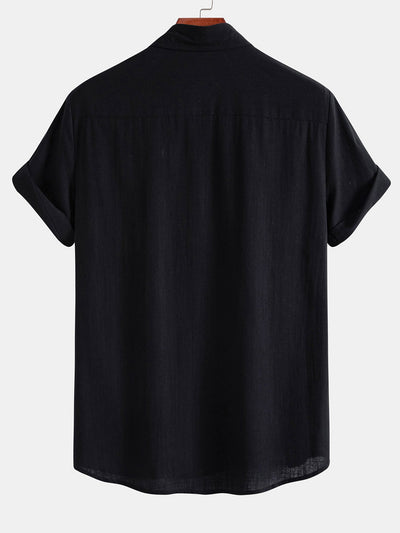 Linen Look Contrast Button Up Shirt