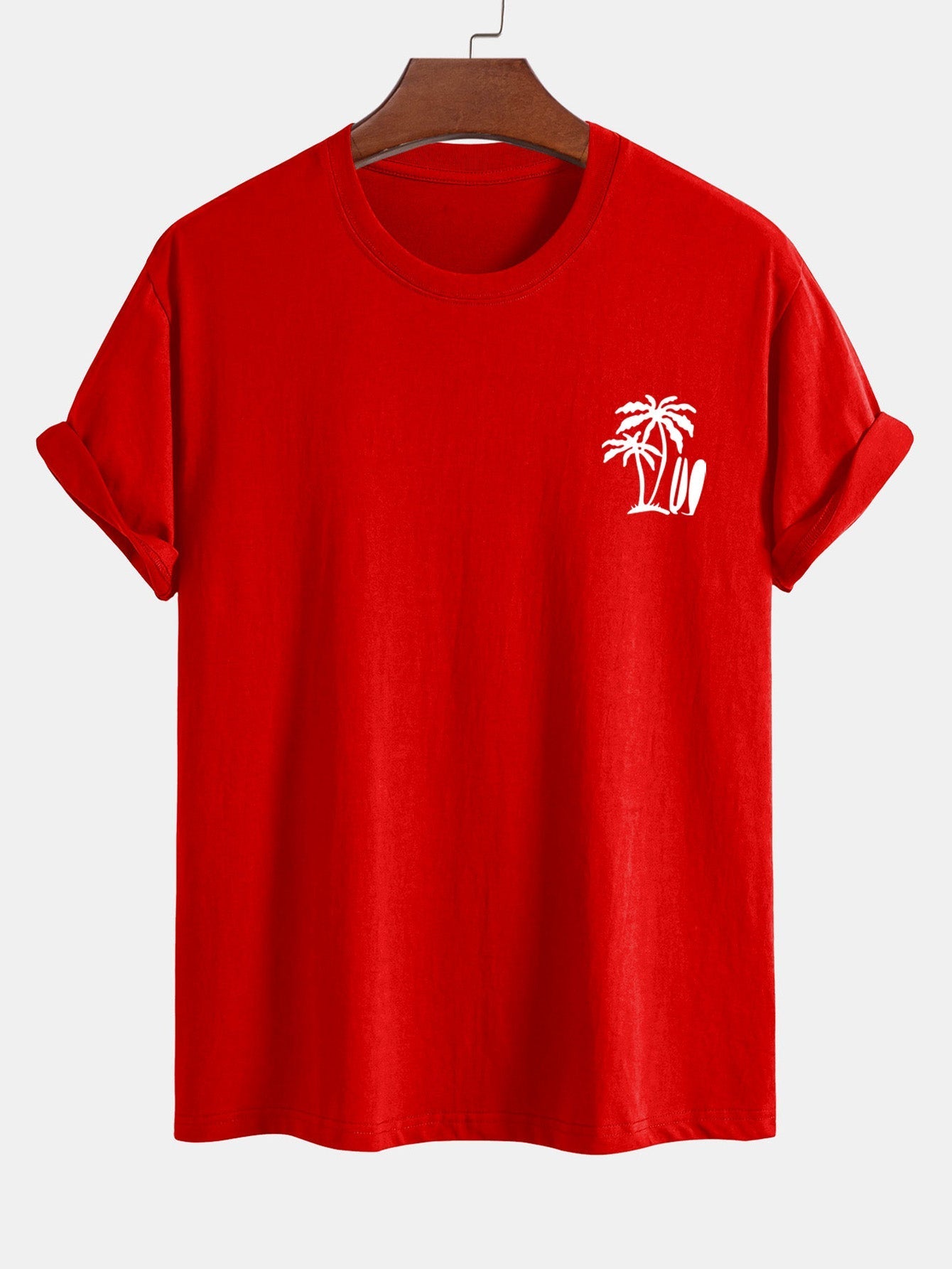 Regular Fit Palm Tree Surfboard Print Cotton T-Shirt