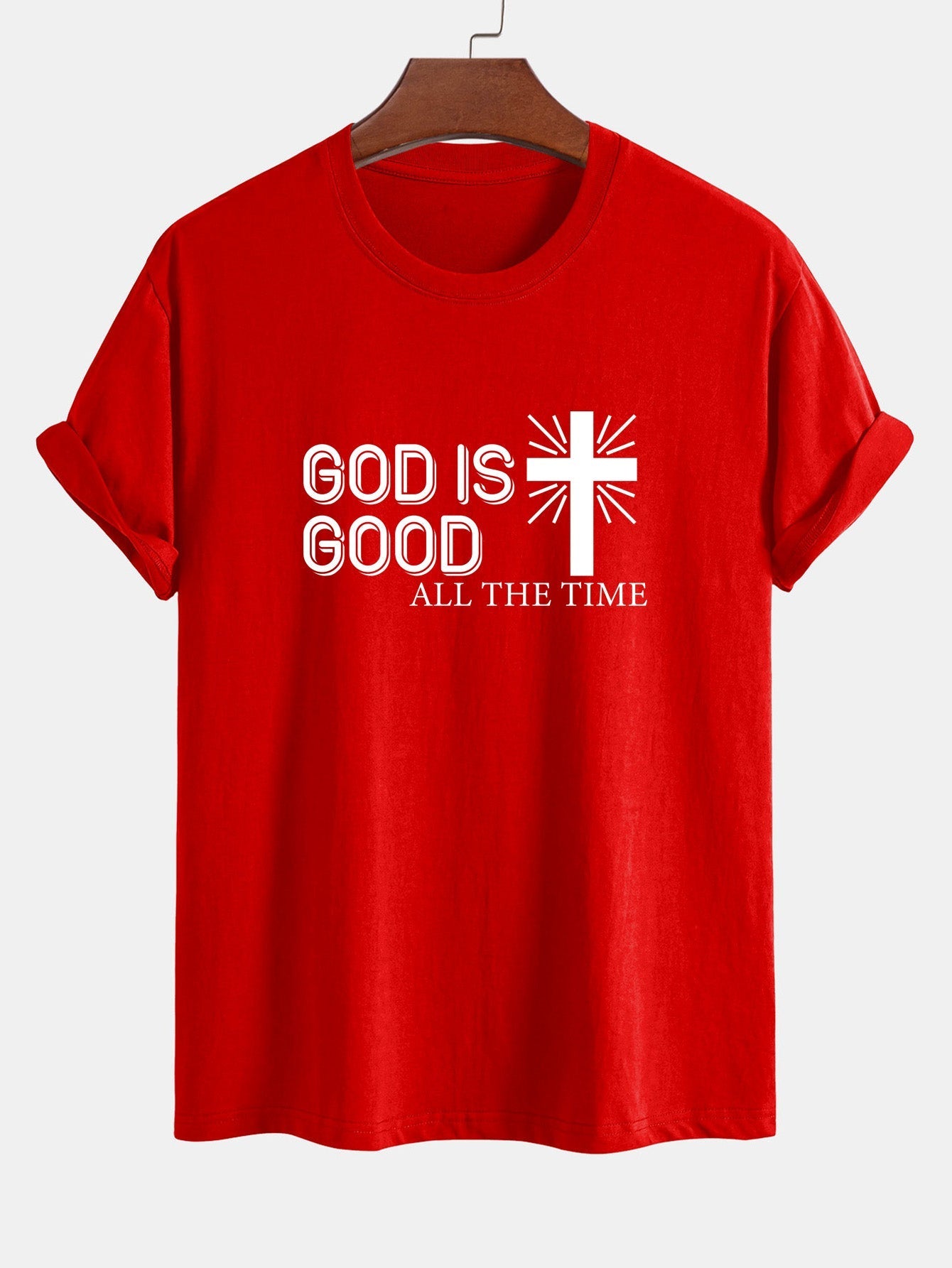 Regular Fit God Is Good Cross Print Cotton T-Shirt