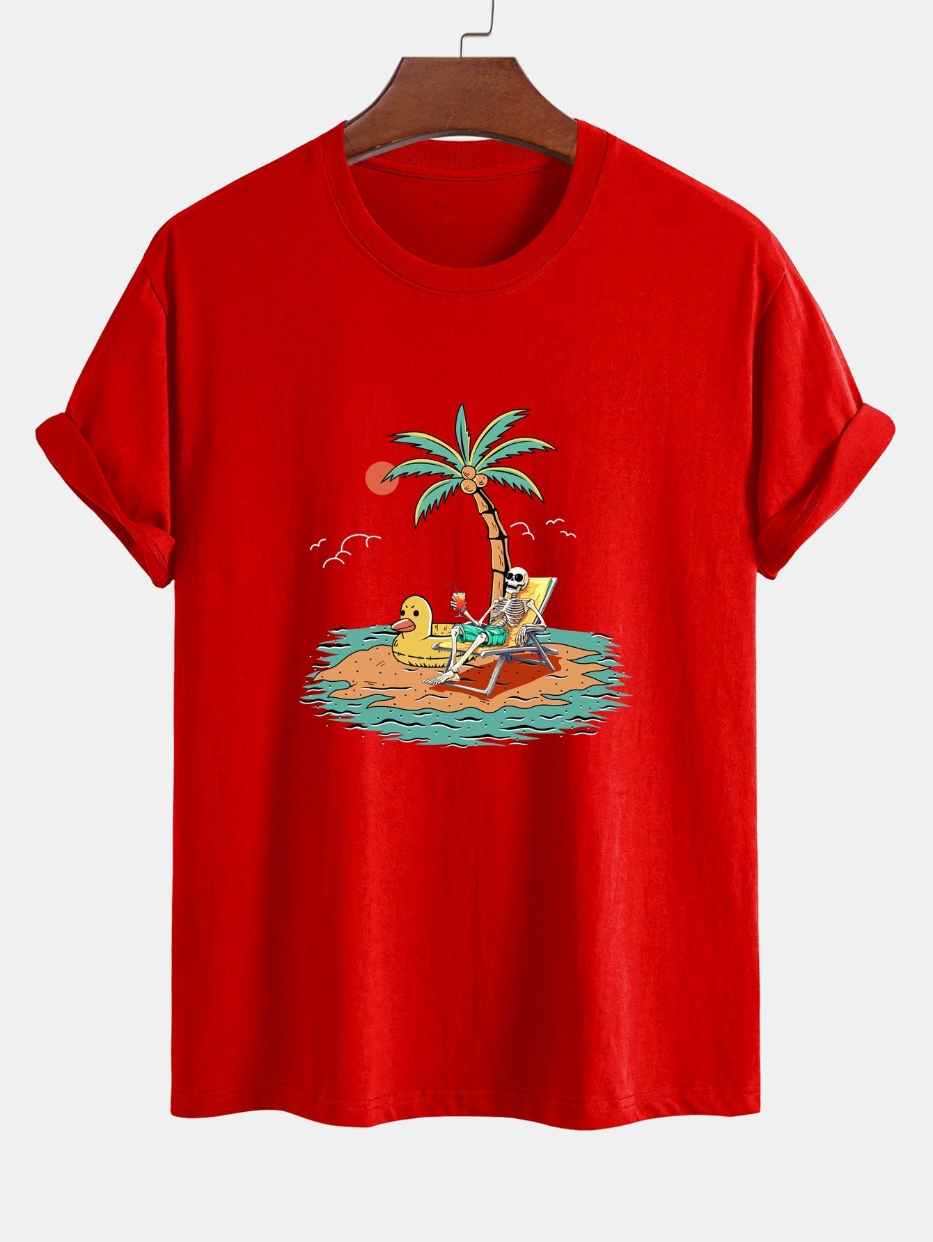Regular Fit Skeleton On Vacation Print Cotton T-Shirt