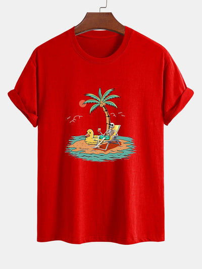 Regular Fit Skeleton On Vacation Print Cotton T-Shirt