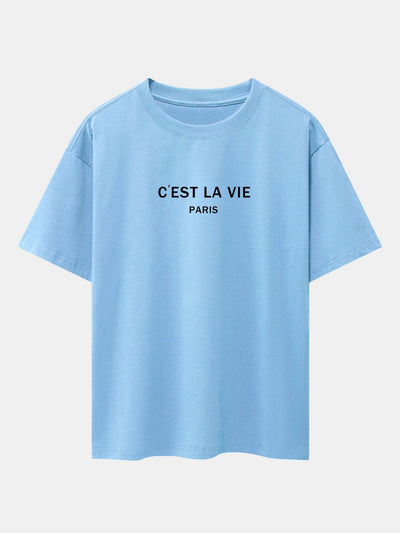 Paris Letter Print Dropped Shoulders Oversize T-Shirt