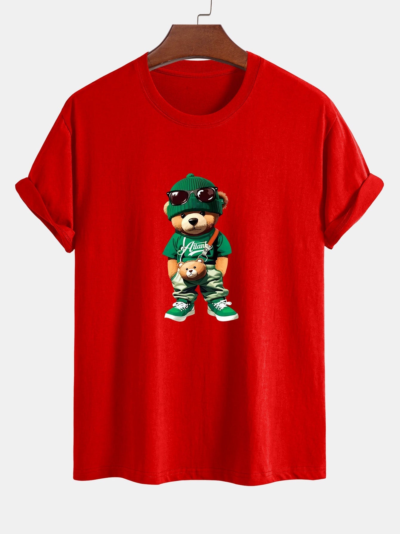 Regular Fit Trendy Bear Print Cotton T-Shirt
