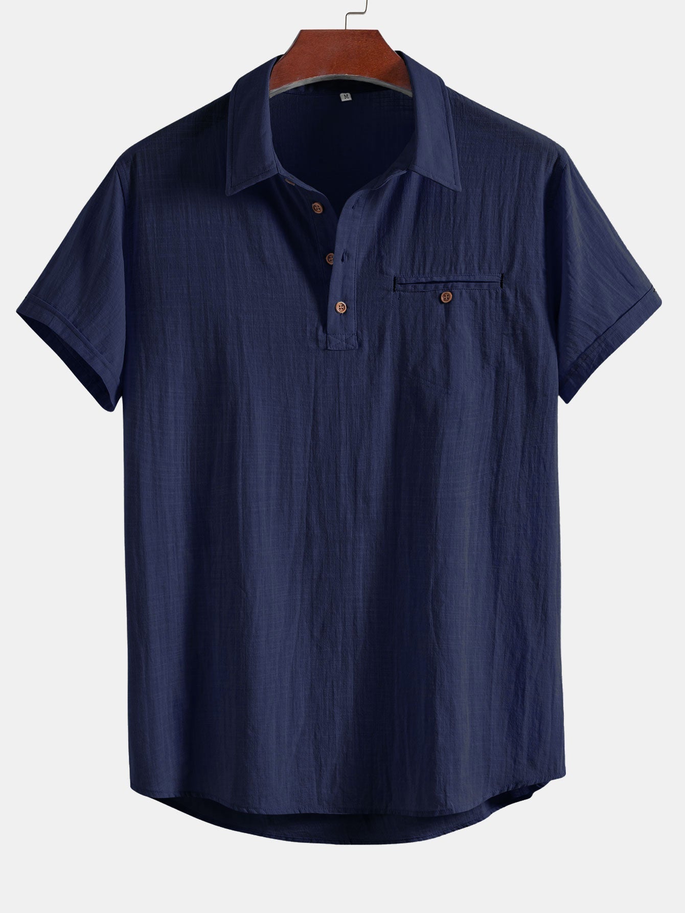 Short Sleeve Linen Look Polo Collar Shirt