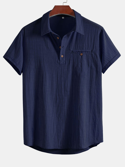 Short Sleeve Linen Look Polo Collar Shirt