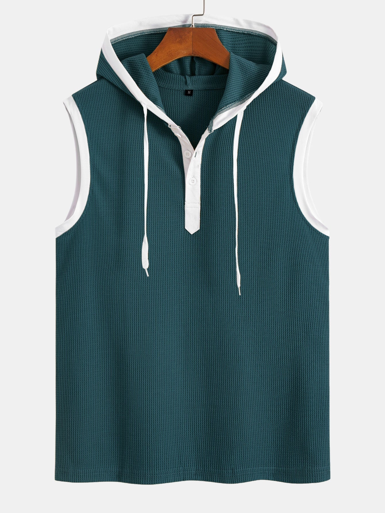 Contrast Waffle Half Open Hooded Vest