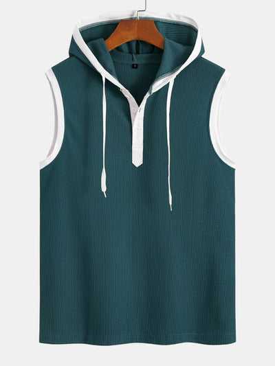 Contrast Waffle Half Open Hooded Vest
