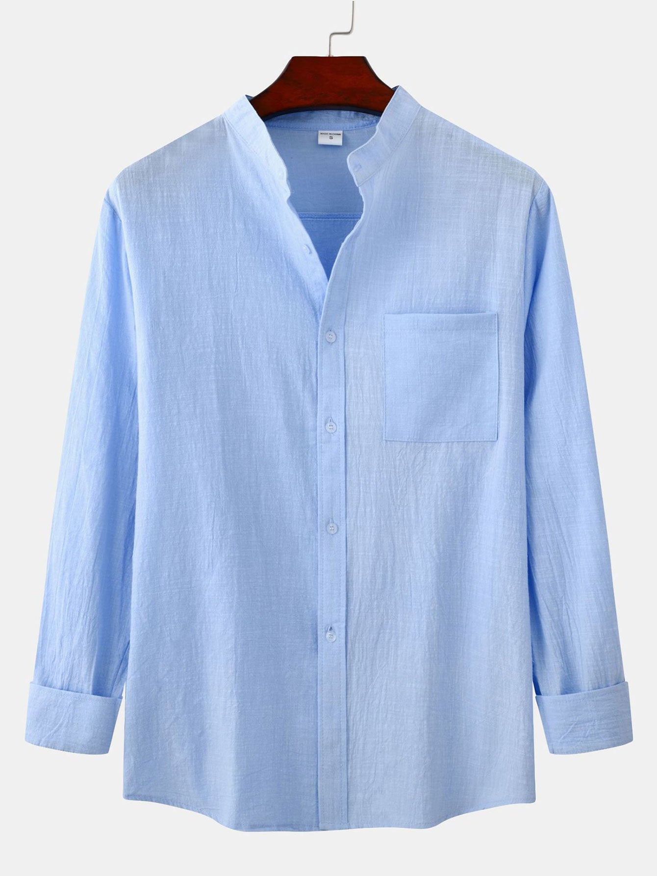 Long Sleeved Textured Stand Collar Shirt