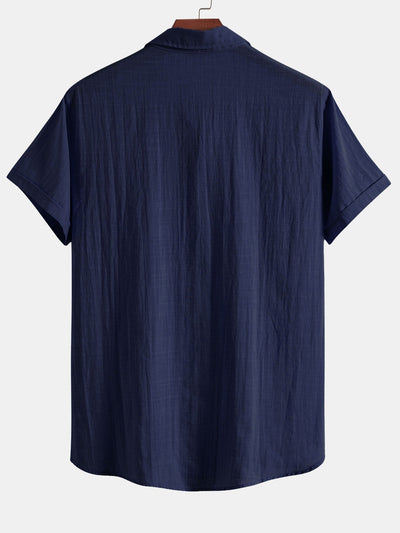 Short Sleeve Linen Look Polo Collar Shirt