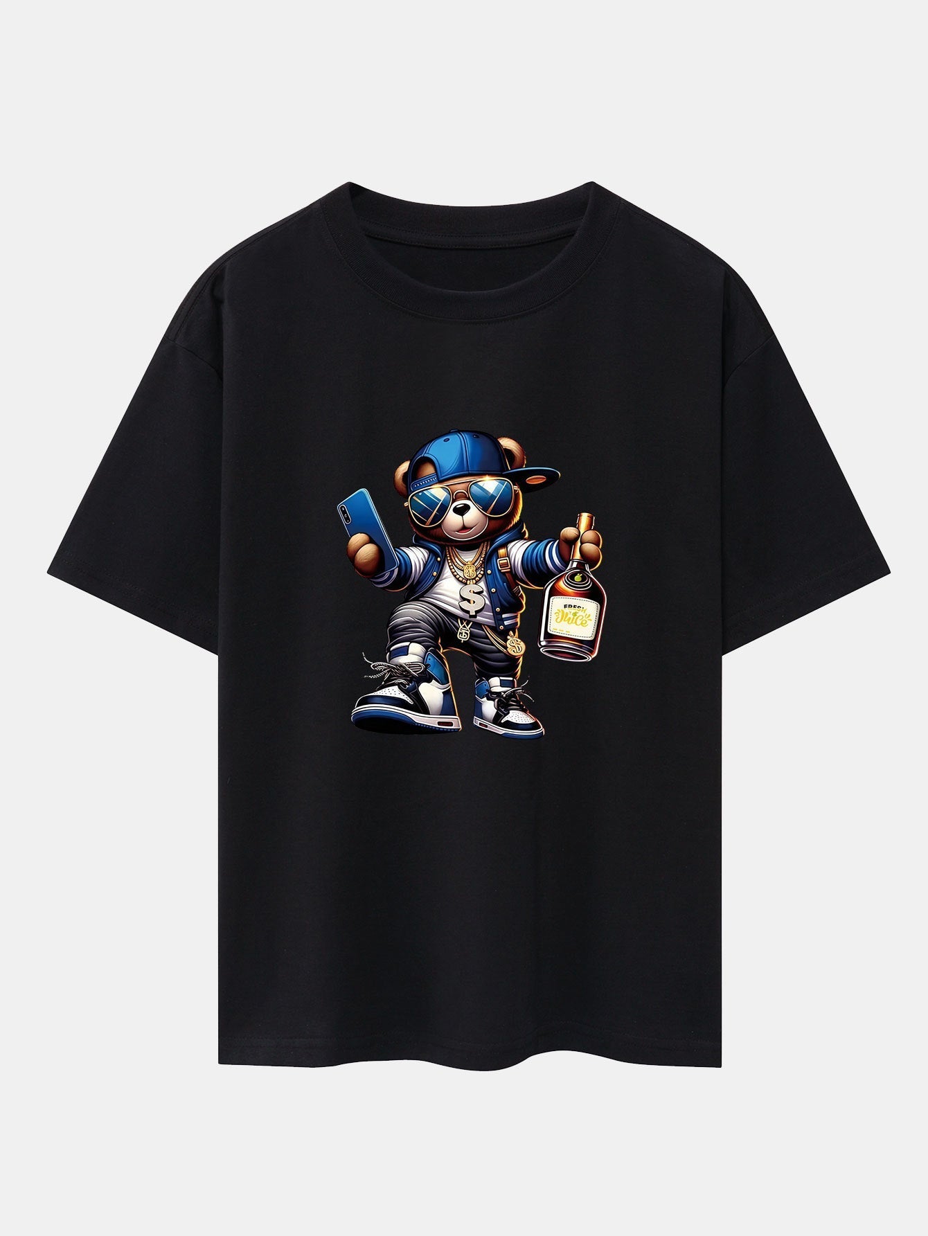 Hip Hop Bear Print Drop Shoulder Oversize T-Shirt