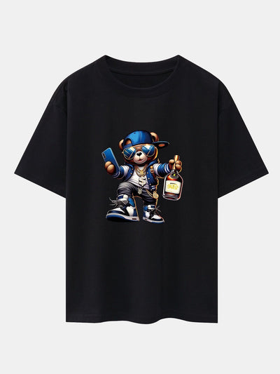 Hip Hop Bear Print Drop Shoulder Oversize T-Shirt