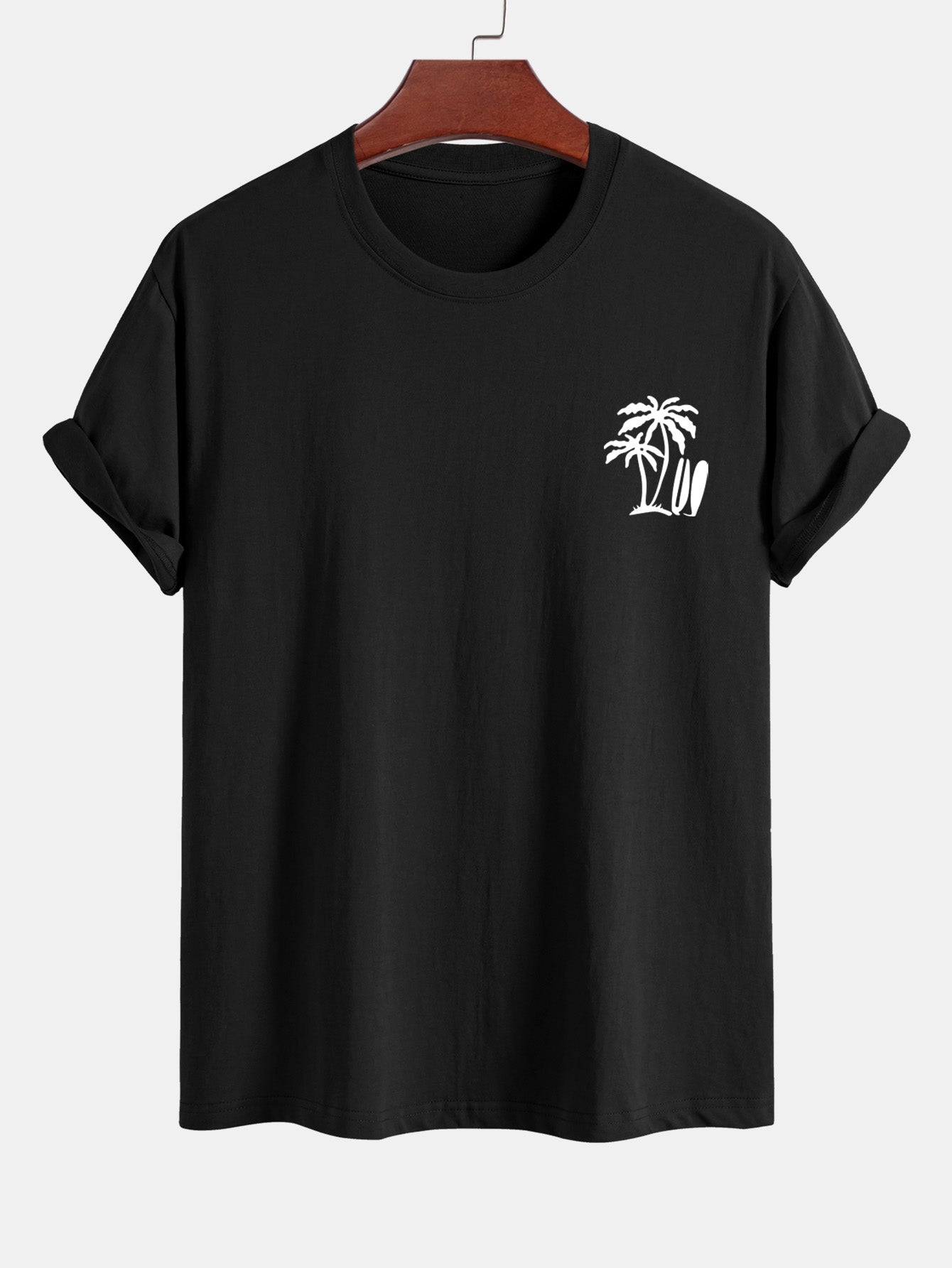 Regular Fit Palm Tree Surfboard Print Cotton T-Shirt