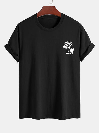 Regular Fit Palm Tree Surfboard Print Cotton T-Shirt