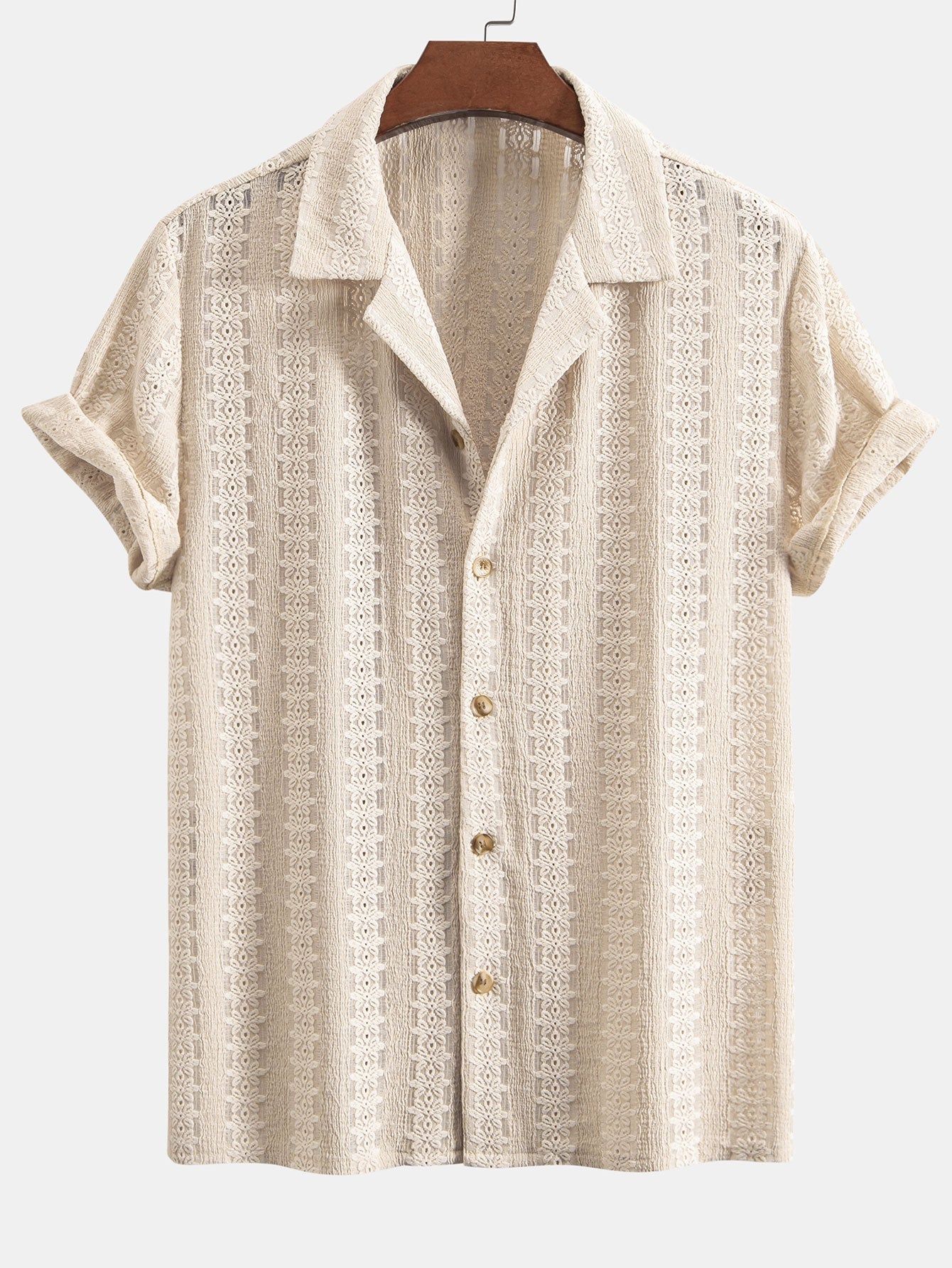 Floral Jacquard Textured Cuban Shirt