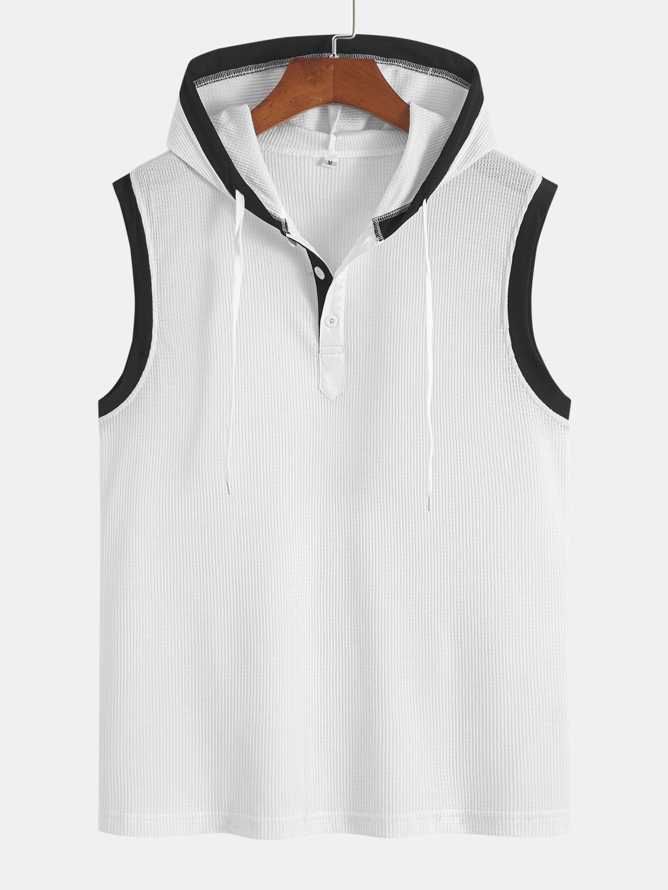Contrast Waffle Half Open Hooded Vest